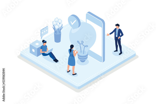 Characters generating ideas, Business activities concept, isometric vector modern illustration