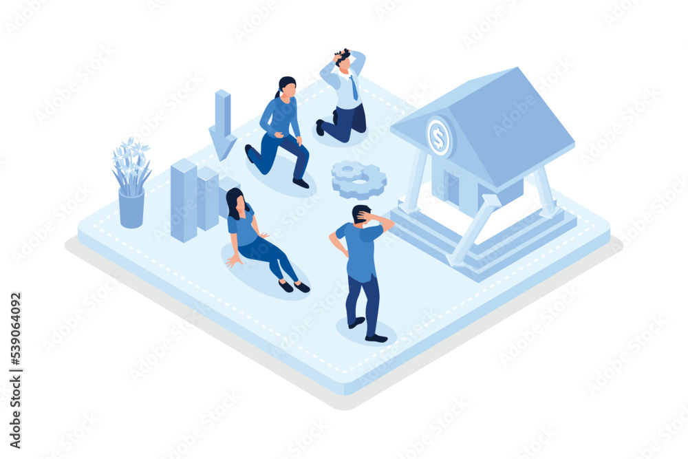 Financial crisis, Stock market crash, isometric vector modern illustration Financial crisis, Stock market crash, isometric vector modern illustration
