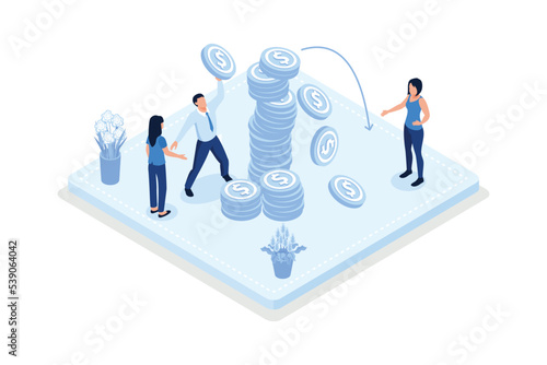 Characters suffering from financial loss, economical and investment problems, isometric vector modern illustration