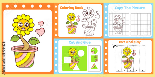 worksheets pack for kids with flower vector. children's study book