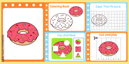 worksheets pack for kids with donuts vector. children's study book