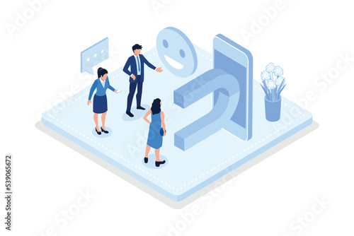 Digital marketing, Characters integrating using marketing strategy to increase followers, isometric vector modern illustration