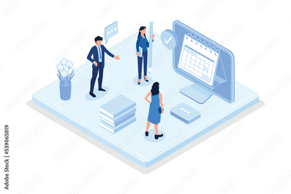 Characters filling check list, Business time management and organization concept, isometric vector modern illustration Characters filling check list, Business time management and organization concept, isometric vector modern illustration