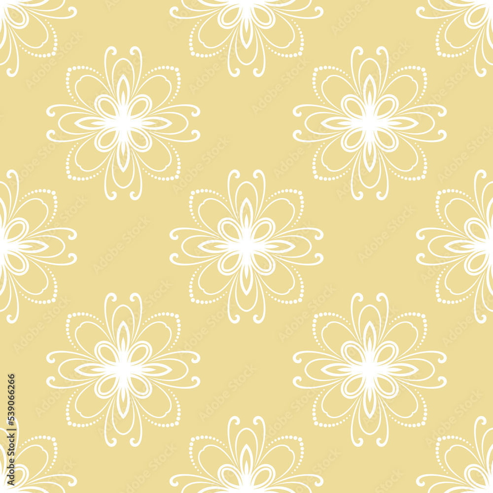 Oriental yellow and white vector ornament. Vintage pattern with volume 3D elements, shadows and highlights. Classic traditional background