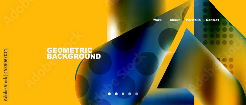Glassmorphism landing page background template. Colorful glass shapes with metallic effect abstract composition for wallpaper, banner, background