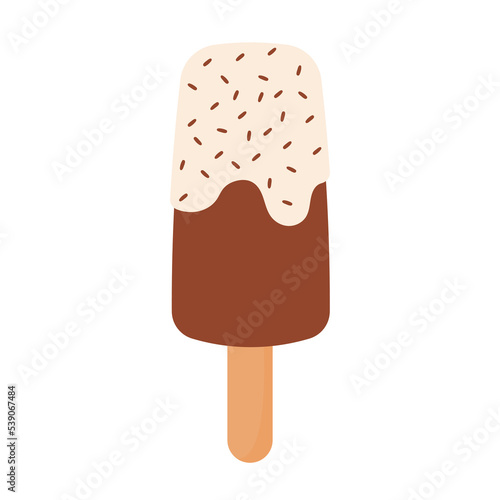 Choco Vanilla Popsicle Ice Cream with Chocolate Sprinkles Stick Vector for Summer