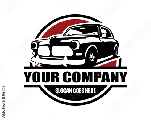 isolated black and white muscle car logo front view vector graphic illustration