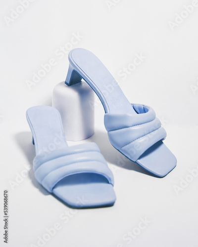 Par de zapatos de tacón sexy mujer femenina elegante azul pastel photo