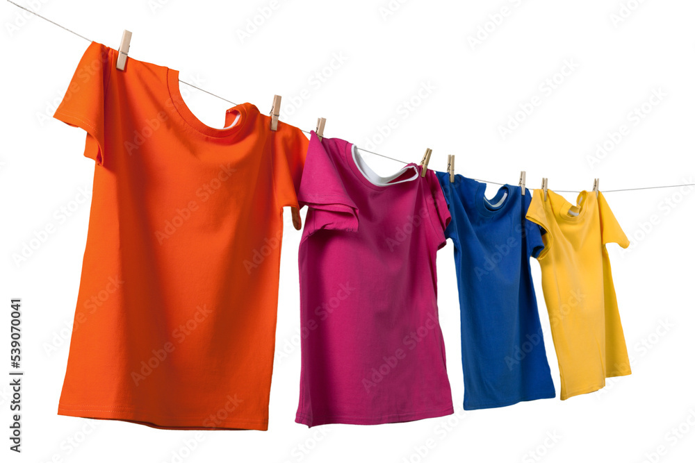 T-shirt clothing shirts hanging laundry isolated clean - obrazy, fototapety, plakaty 