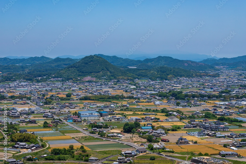 Landscape of Miki town , view for Mt. shirayama from Mt. dakeyama , kagawa, shikoku, japan