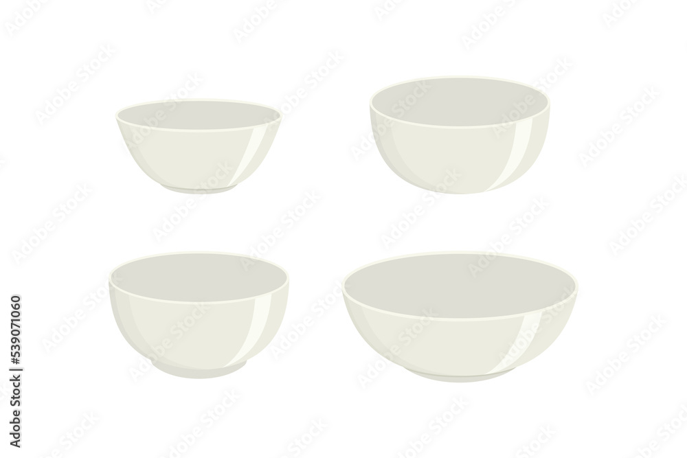 Set of white ceramic bowls isolated on a white background Set of white ceramic bowls isolated on a white background