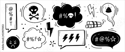 Set of speech bubbles of curses hand drawn in doodle style