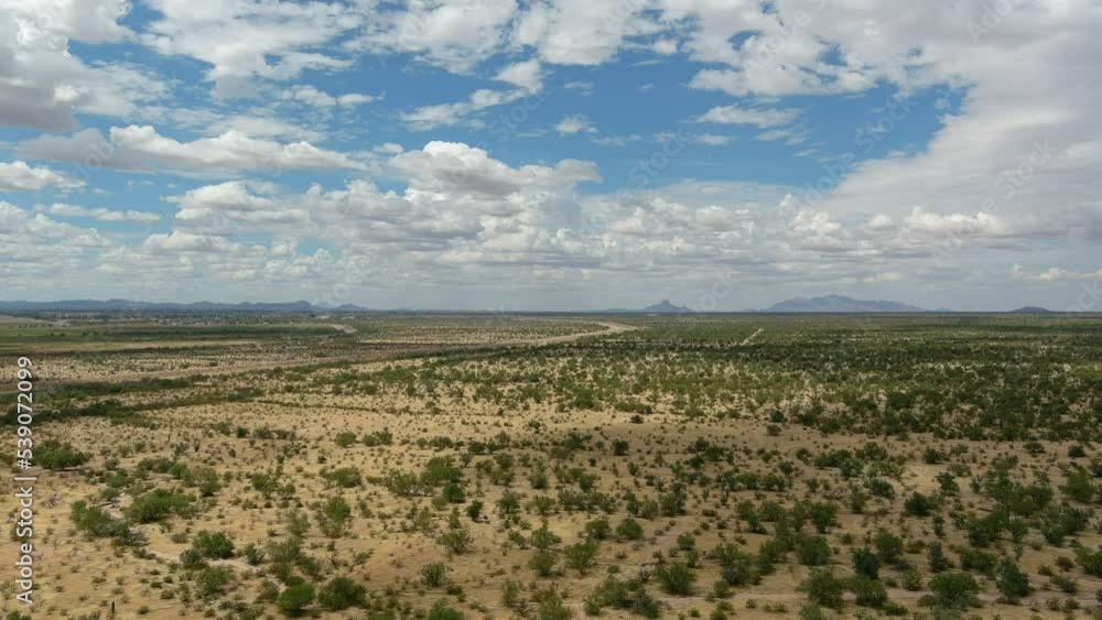 Drone shot of the desolate Sonoran desert in Arizona, slow moving aerial shot Drone shot of the desolate Sonoran desert in Arizona, slow moving aerial shot