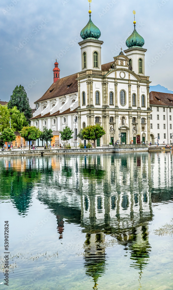 Jesuit Church Inner Harbor Reflection Lucerne Switzerland