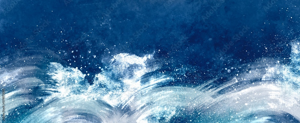 荒波 モチーフ 和風背景イラスト素材 藍色