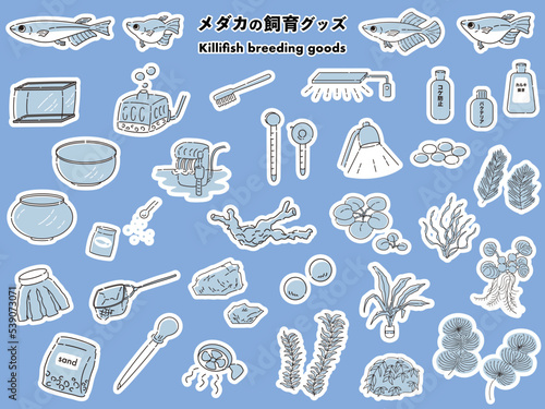 観賞魚の飼育グッズのイラストセット 　アクアリウム水槽