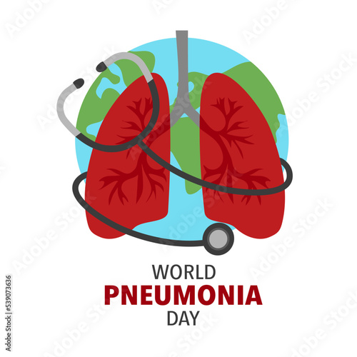 World pneumonia day concept vector illustration. Human lungs and stethoscope with earth planet on background.