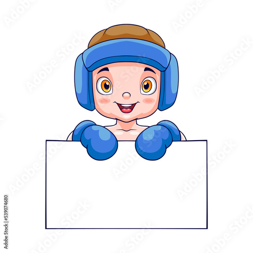 Cartoon boy boxing with blank space isolated on white background
