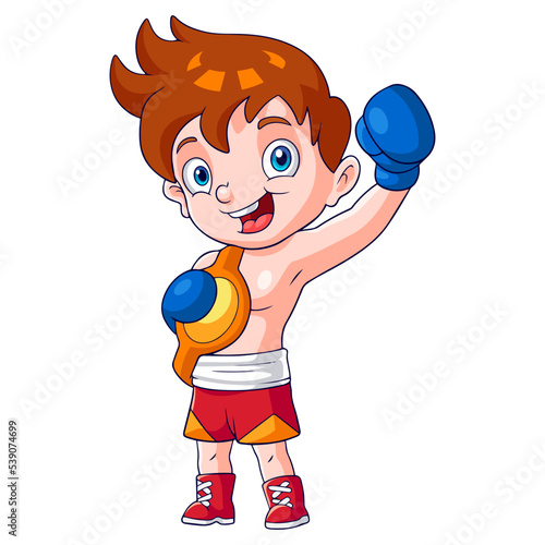 Cartoon boy boxing isolated on white background