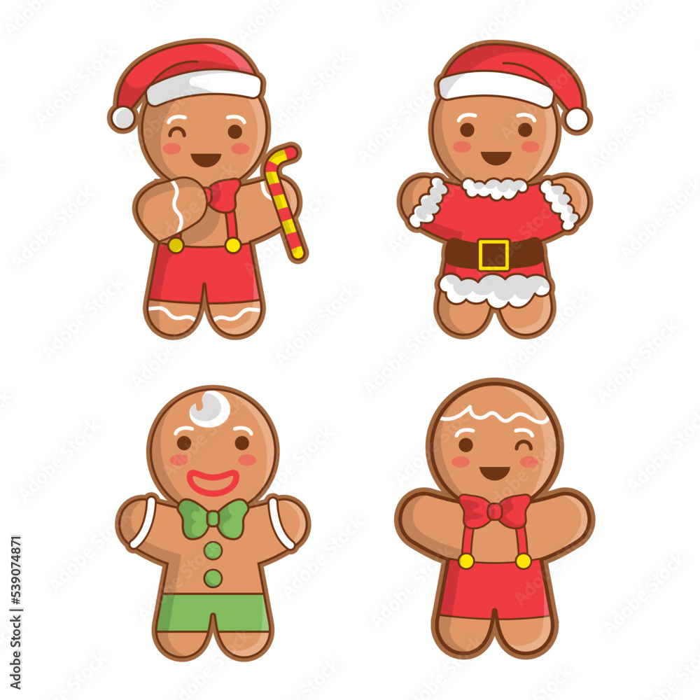 Cute Chibi Christmas Gingerbread man vector illustration. Cute Chibi Christmas Gingerbread man vector illustration.