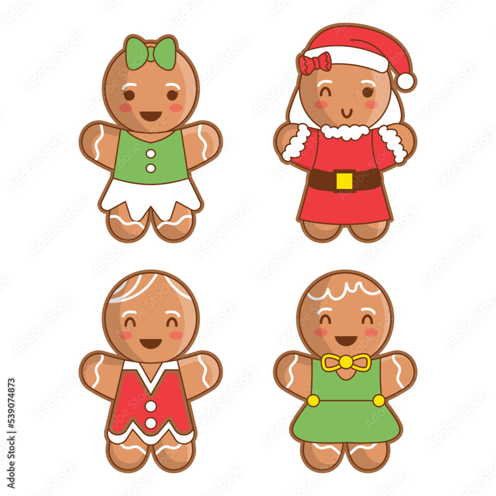 Cute Chibi Christmas Gingerbread man vector illustration. Cute Chibi Christmas Gingerbread man vector illustration.