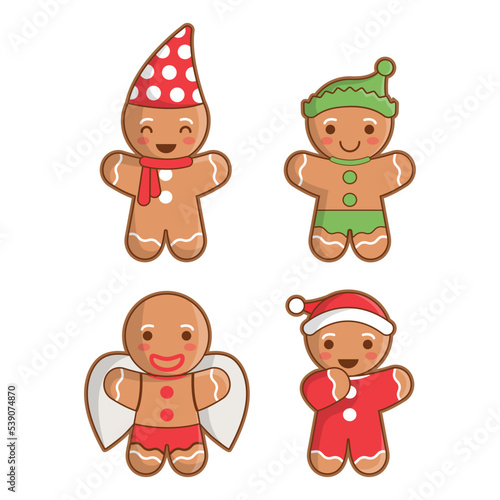 Cute Chibi Christmas Gingerbread man vector illustration.