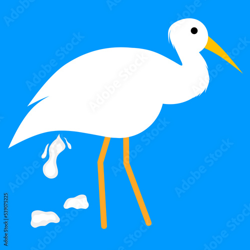 Vector of a white seagull pooping. Great for bird hygiene logo on blue background.