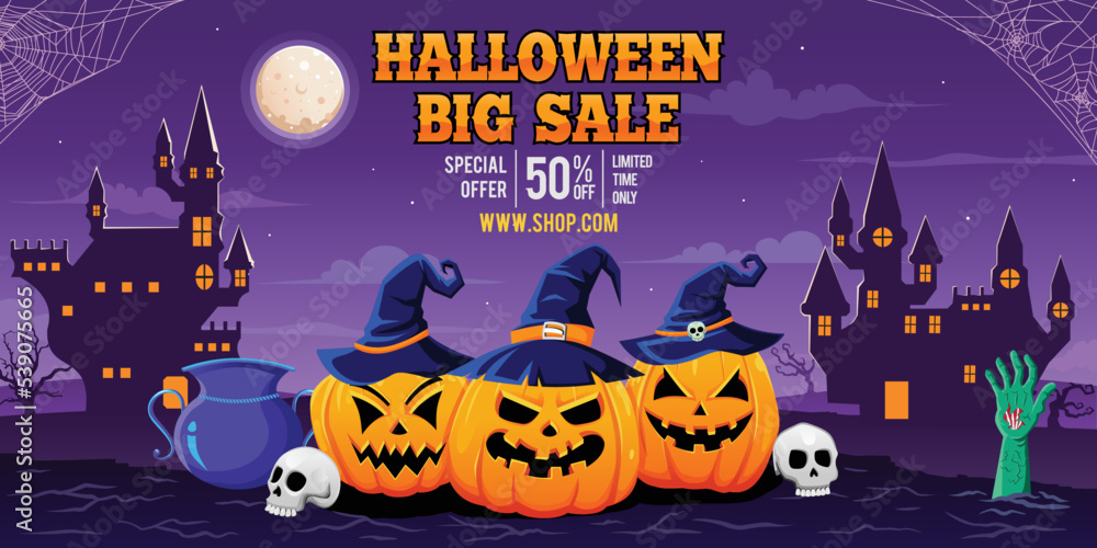 Halloween spooky cartoon illustration. Graphic design for the decoration of gift certificates, banners and flyer. Halloween spooky cartoon illustration. Graphic design for the decoration of gift certificates, banners and flyer.
