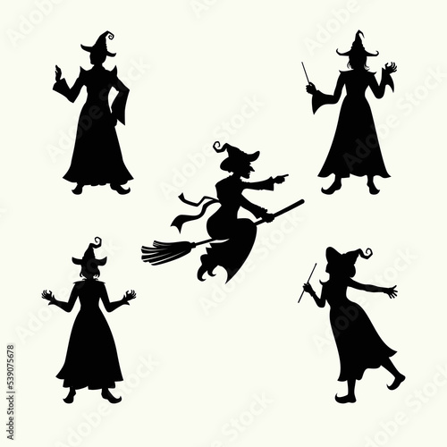 Halloween spooky witch cartoon illustration. Graphic design for the decoration of gift certificates, banners and flyer.
