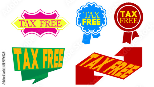 Set of ribbon with Tax Free text. Banner template. Label sticker. Sign.