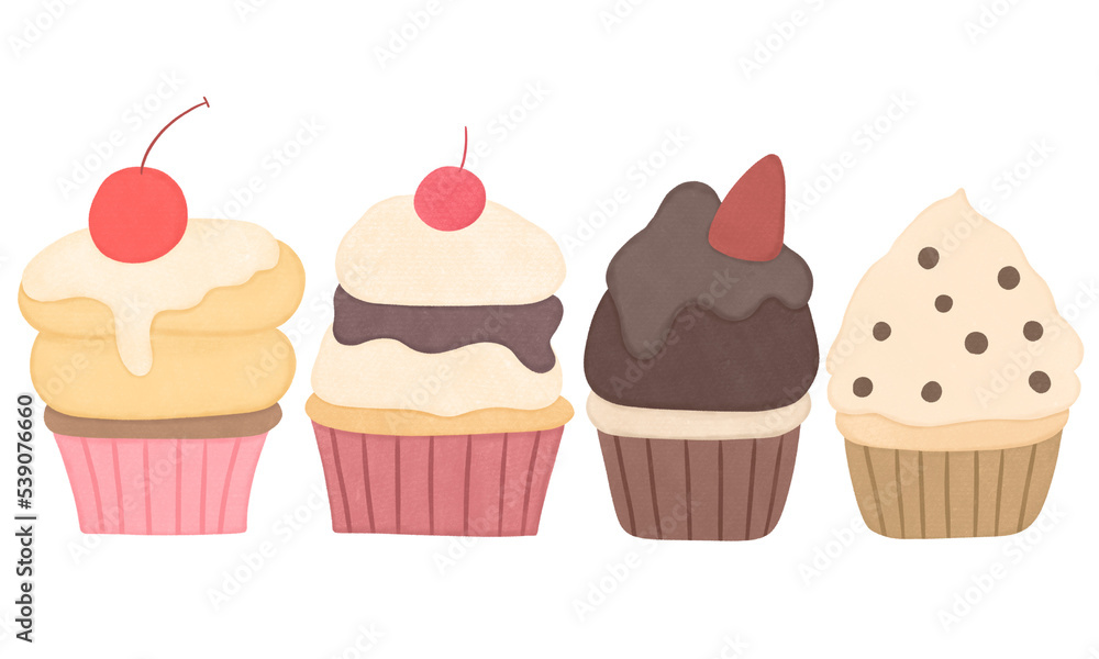set of cupcake ,hand drawn cupcakes for decorative,cupcake illustrations , chocolate, strawberry set of cupcake ,hand drawn cupcakes for decorative,cupcake illustrations , chocolate, strawberry