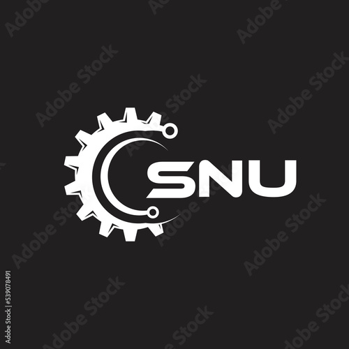 SNU letter technology logo design on black background. SNU creative initials letter IT logo concept. SNU setting shape design.
