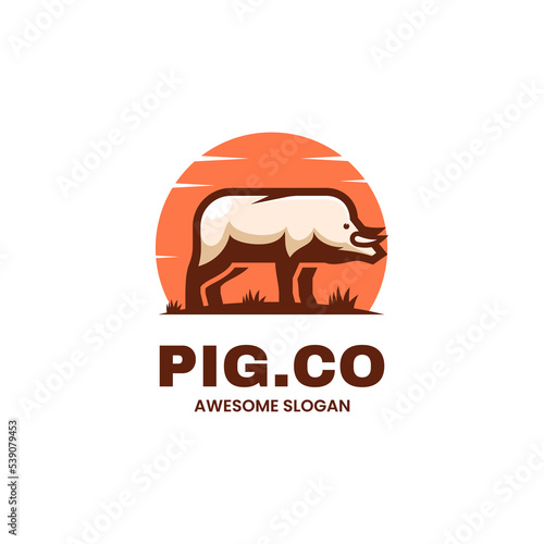 Vector Logo Illustration Pig Simple Mascot Style.