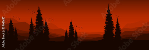 mountain landscape with tree silhouette flat design vector illustration good for wallpaper  background  backdrop  banner  and design template