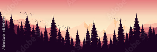 mountain landscape with tree silhouette flat design vector illustration good for wallpaper, background, backdrop, banner, and design template