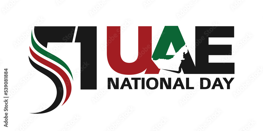 51 National Day of United Arab Emirates. Text Arabic Translation: Our National Day. December 2. Vector Logo.  - obrazy, fototapety, plakaty 