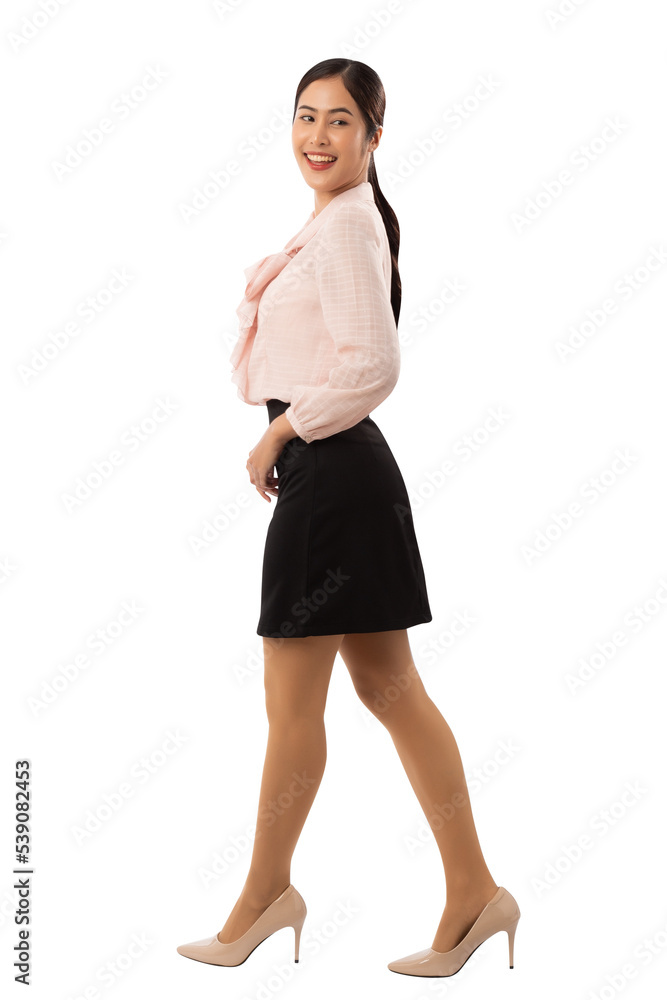 Portrait of a smiling asian woman walking cutout, Png file. Portrait of a smiling asian woman walking cutout, Png file.