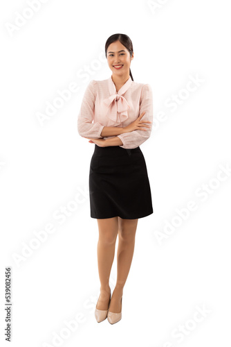 Obraz na plátně Portrait of a smiling asian woman standing cutout, Png file.