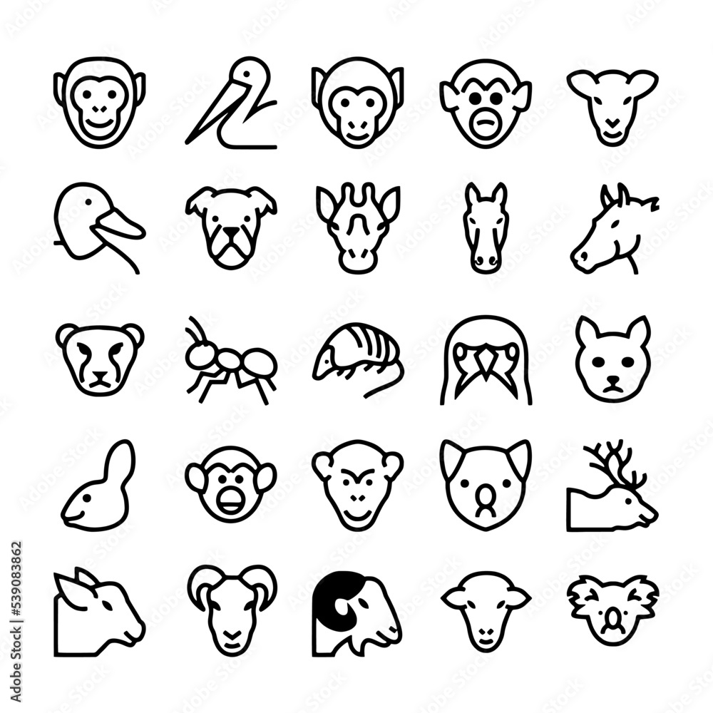 Fototapeta premium Set of black silhouette wild forest steppe animals. Vector illustration isolated on white, side view profile. Collection woodland animals.