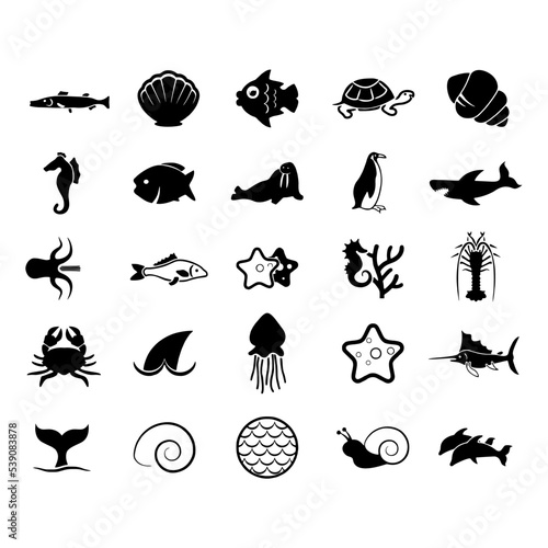Sea food related icons: thin vector icon set, black and white kit © blessed.grapix