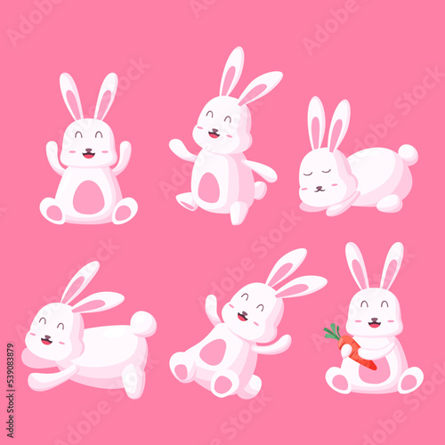 cute kawaii bunny rabbit fun adorable decorative set character for chinese new year  easter  chuseok