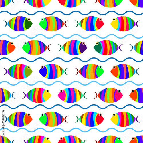 Seamless pattern with colorful striped fish