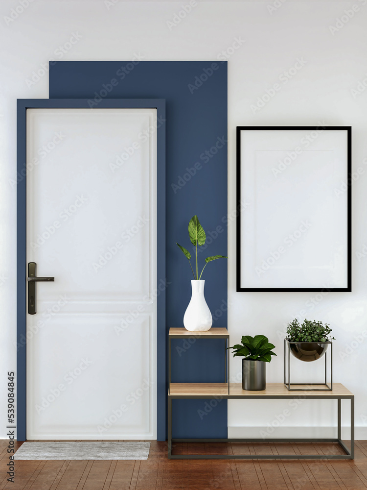 3D illustration Mockup photo frame in living room rendering 3D illustration Mockup photo frame in living room rendering