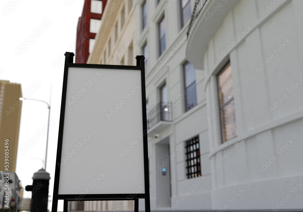 3D mockup blank billboard on street in downtown rendering 3D mockup blank billboard on street in downtown rendering
