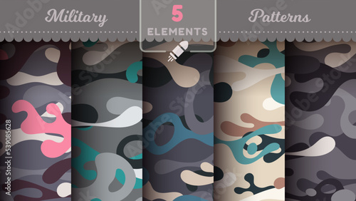 Camouflage seamless patterns, military texture, bundle war fabric