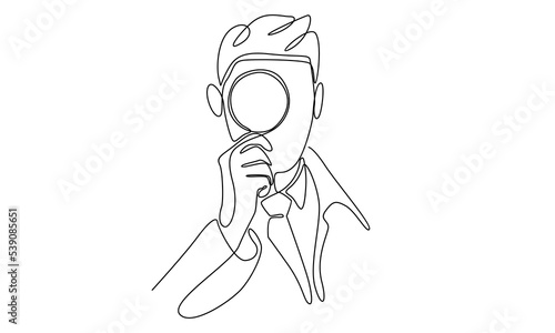 Continuous line of man with magnifying glass 