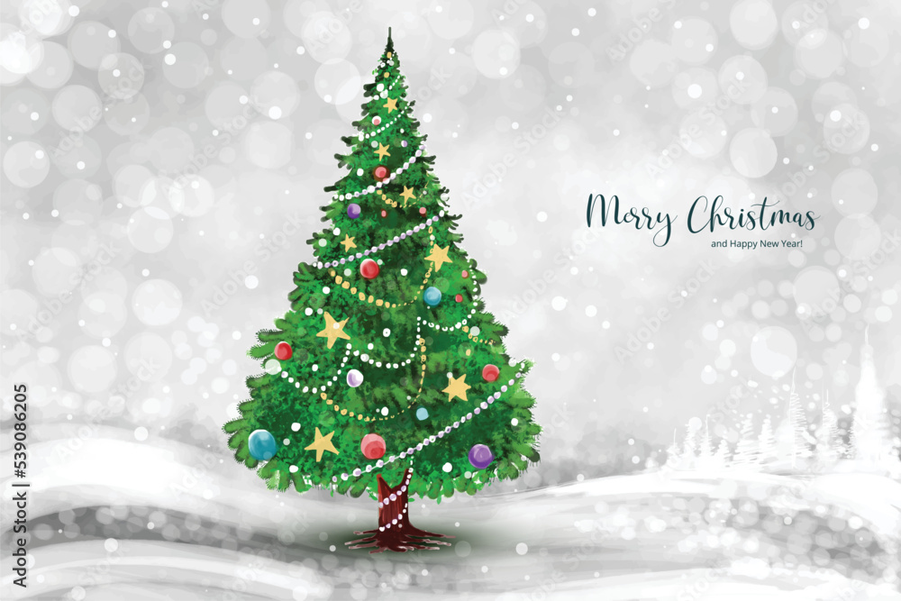 Merry christmas leaf tree holiday card background