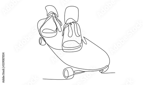 continuous line of young cool skateboarder man riding skate