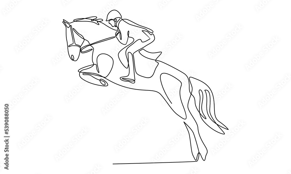 continuous line of horse rider man in jumping action