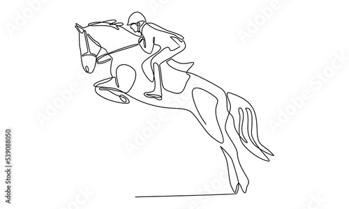 continuous line of horse rider man in jumping action